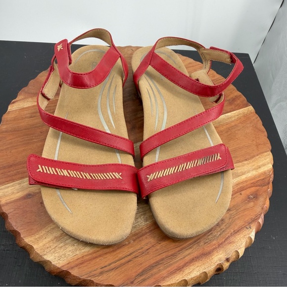 AETREX Gabby Adjustable Red leather strappy Sandals Size 41 US 10 - Picture 2 of 7